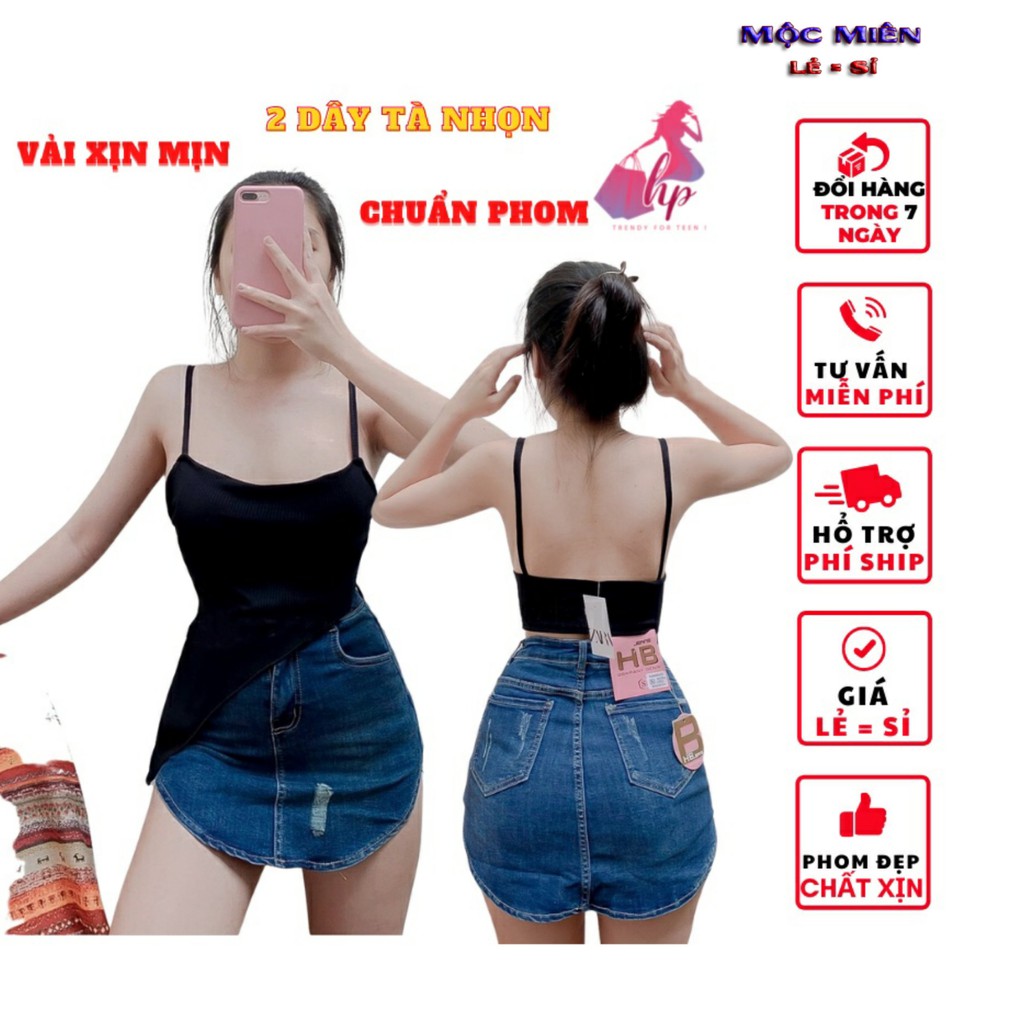 Áo kiểu hai dây nữ ôm body tà xéo hở lưng có mút ngực cực sexy phong cách hàn quốc thời trang nữ 2021