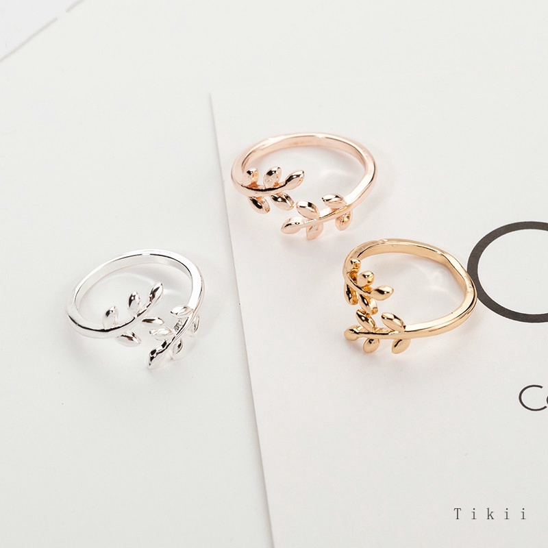 Nhẫn dạng hở hình lá cây olive mạ vàng bạc