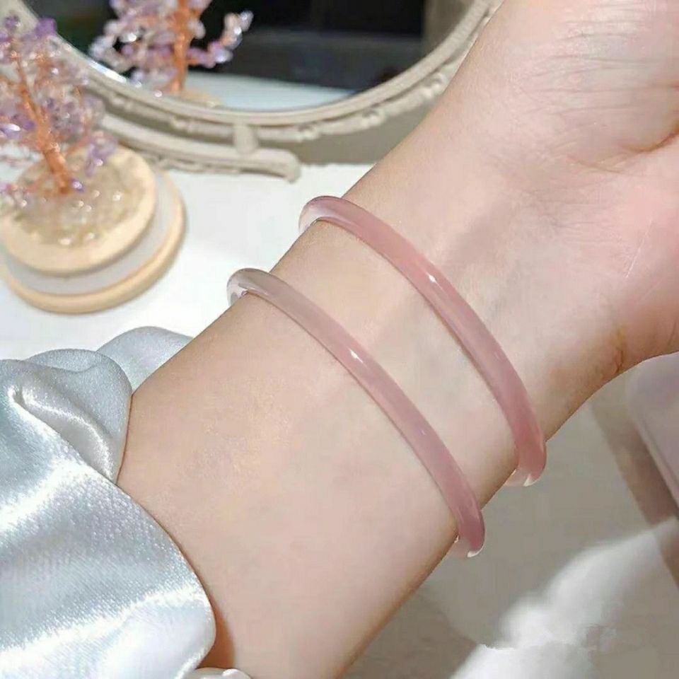 Vòng Tay Ngọc Bích Màu Hồng Ngọc Bích Hoa Đào Một Bước Mỏng Nhẹ Nhàng