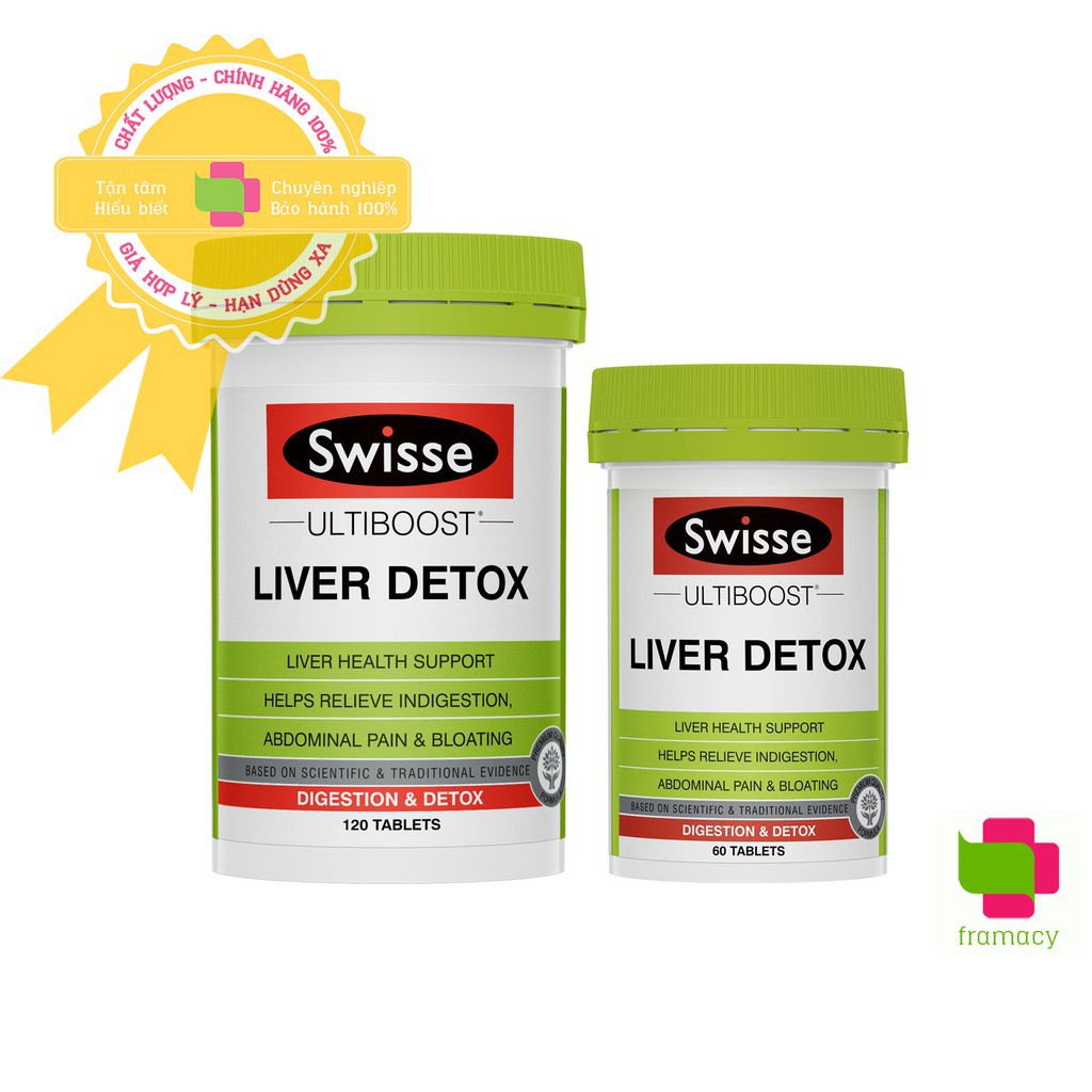 Viên uống Swisse Ultiboost Liver Detox, Úc (60 + 120 viên) bổ gan và hỗ trợ thải độc gan, giảm bớt khó tiêu