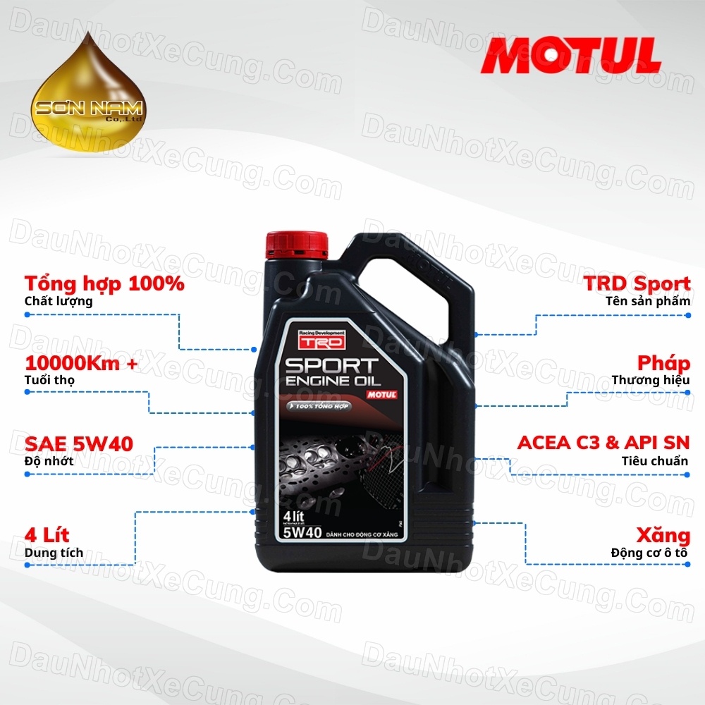 Dầu nhớt motul TRD ô tô Sport engine oil 5W40 API SN cao cấp cực bốc tổng hợp máy xăng 4L