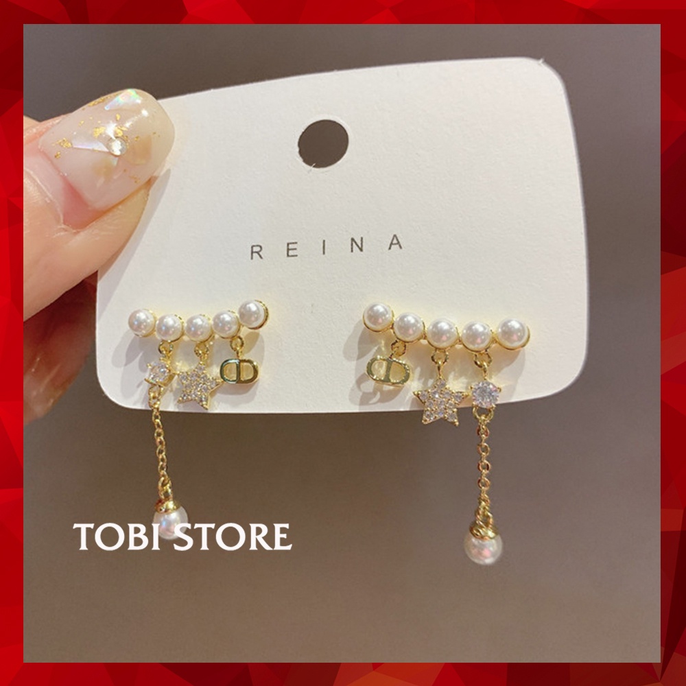 Khuyên tai thương hiệu CD hình vầng trăng ngọc trai nhân tạo xinh xắn dễ thương TB434 TOBI STORE