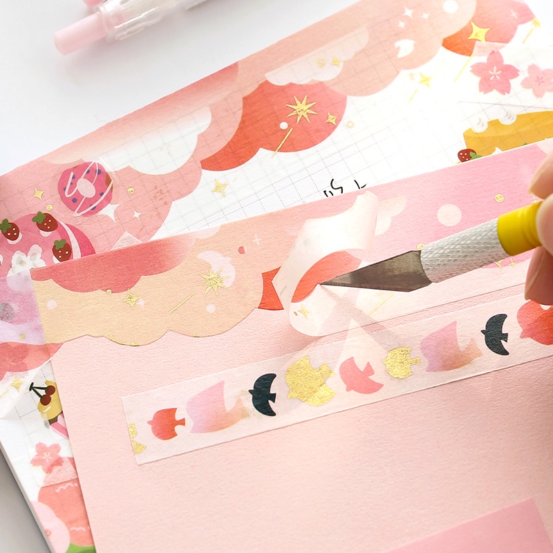 Set 2 Cuộn Băng Dính Washi Trang Trí Sổ Tay Nhật Ký