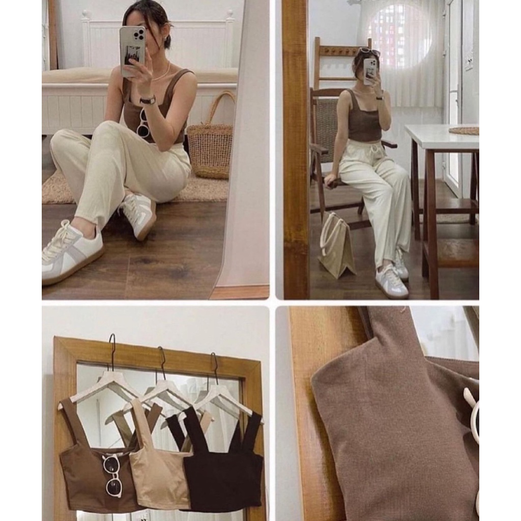 Áo 2 dây bản to cổ vuông có đệm ngực