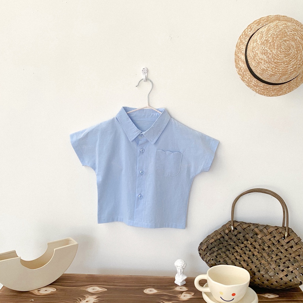 Áo sơ mi ngắn tay dáng rộng phong cách đơn giản màu hè dành cho em bé