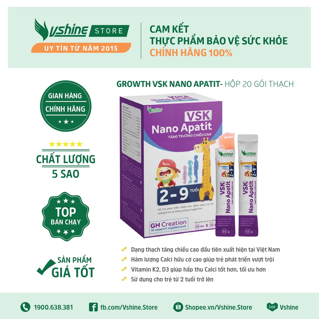 Thạch Canxi Growth Apatit VSK - Phát triển chiều cao vượt trội cho trẻ