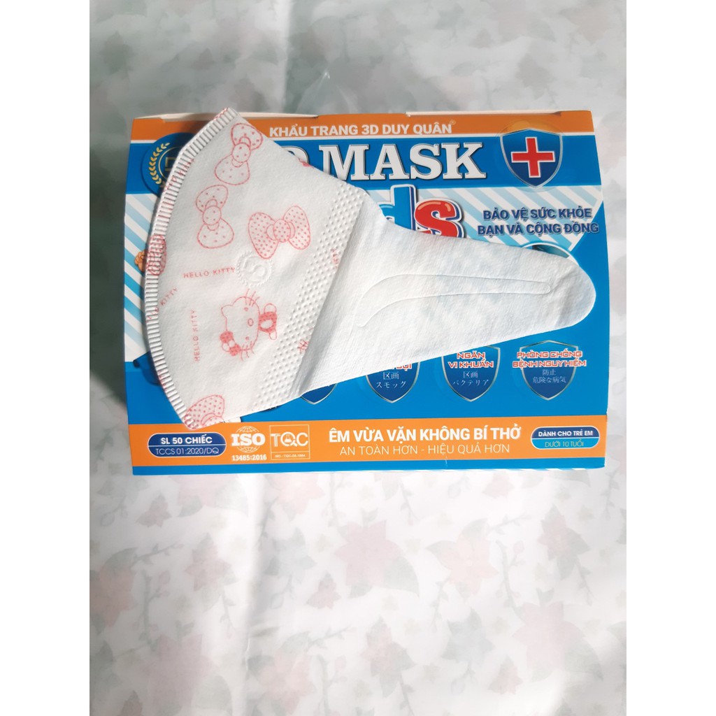 [SIÊU PHẨM 3-10 TUỔI] Khẩu Trang 3D Kids Trẻ Em Mask Duy Quân Họa Tiết Dễ Thương Y Tế Xuân Lai Hộp 50 Chiếc Bền