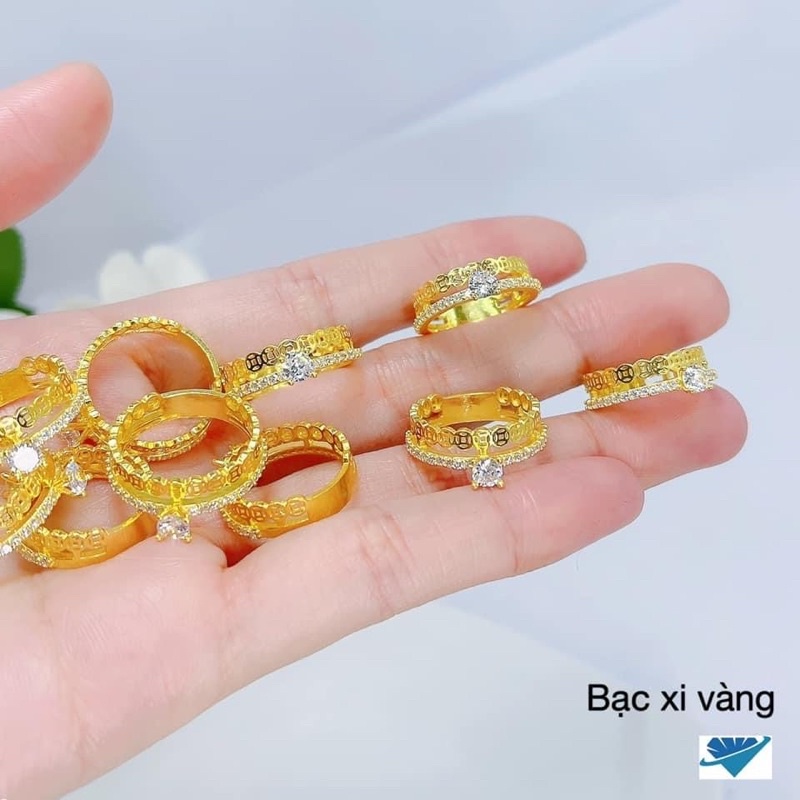 Nhẫn nữ bạc ta THJ - Nhẫn nữ kim tiền đá cao xi vàng sang trọng