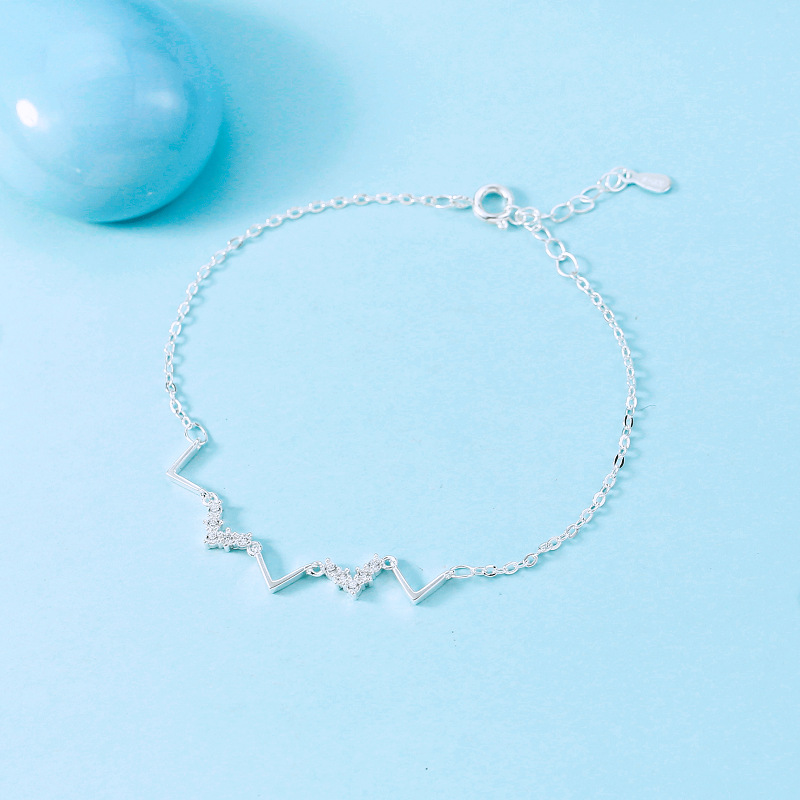 Mới Theo Phong Cách Hàn Quốc Đơn Giản Nhỏ Tươi Kim Cương Bộ Vòng Tay Bạc Lễ Tình Nhân Tặng