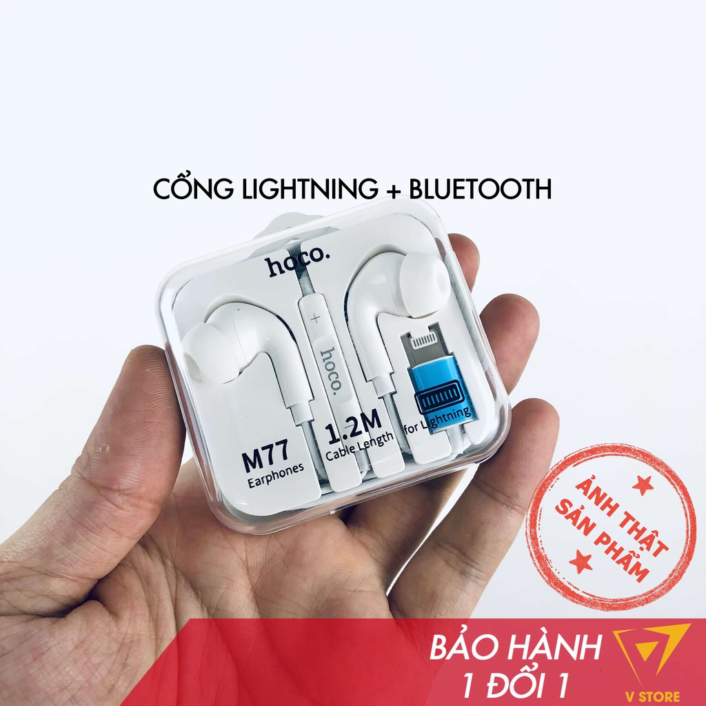 Tai nghe nhét tai chân cổng jack Lightning Hoco M77 có dây có mic cho iphone ipad nút su mềm[Hoco Đà Nẵng]