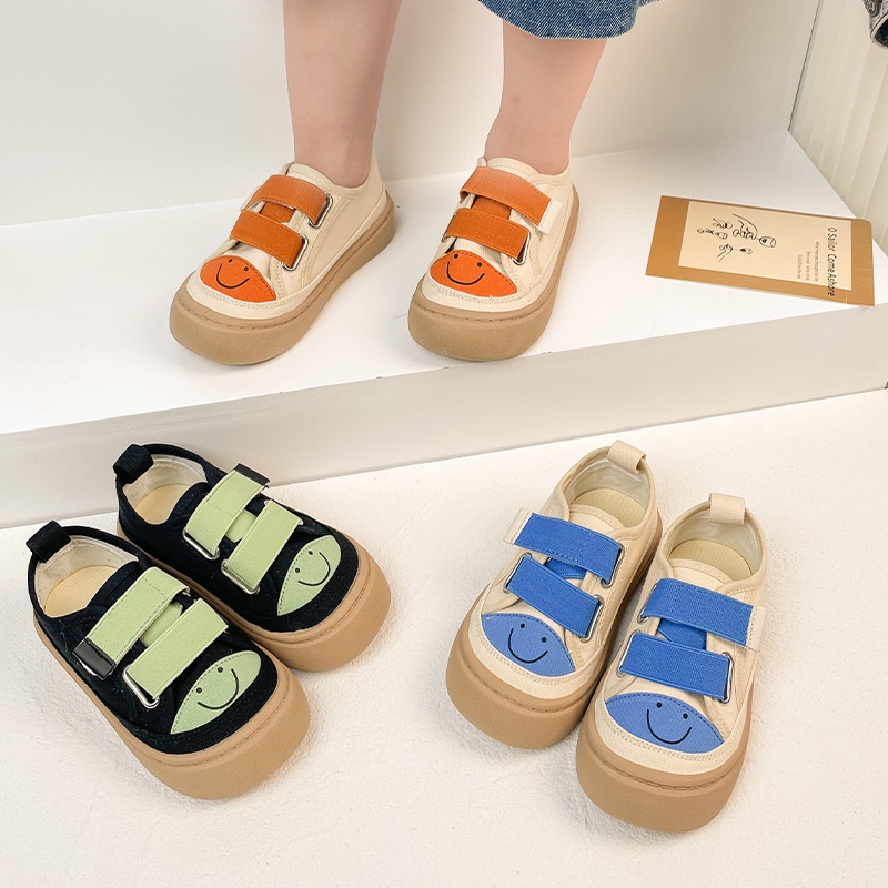 Giày Vải Canvas Đế Mềm Thoải Mái In Hình Mặt Cười Phong Cách Hàn Quốc Thời Trang Mùa Thu Cho Bé Trai Và Gái
