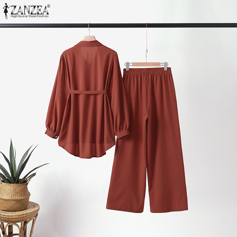 Zanzea Bộ Áo Tay Phồng + Quần Dài Ống Rộng Co Giãn Thời Trang Đường Phố Hồi Giáo Cho Nữ