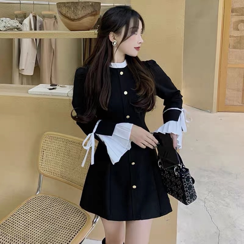 Váy Tiểu Thư Tay Bèo Mix Nơ Xinh- QUINI STORE