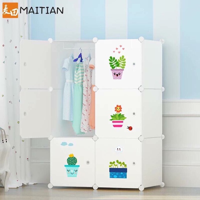 Tủ nhựa quần áo lắp ghép 6 ô sâu 47cm. Trắng toàn tập. Tặng kèm 1 treo đồ kithstore