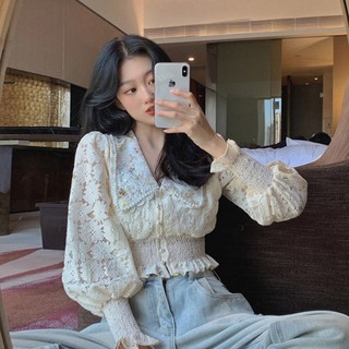 Áo Voan Tay Dài Cổ Búp Bê Đáng Yêu Cho Nữ