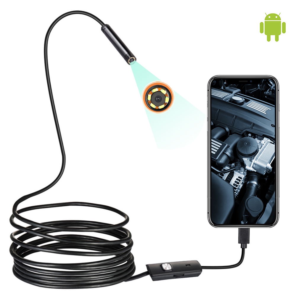 Camera Nội Soi Mini Dây Mềm 6 LEDS 7mm Android Type-C USB Chống Nước Có Thể Điều Chỉnh Cho Xe Hơi