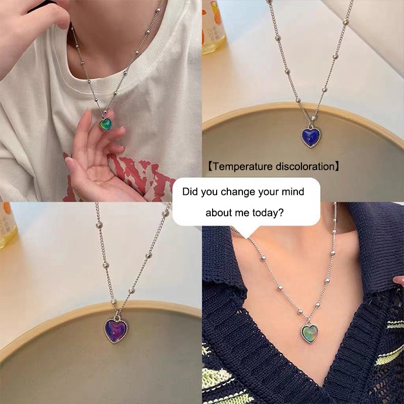 ✨✨Dây chuyền mặt hình trái tim đính viên đá nhân tạo thay đổi màu sắc độc đáo thời trang