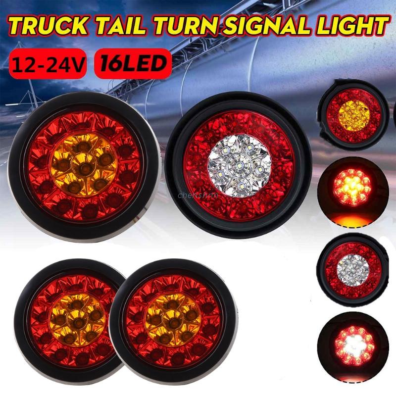 chin Car Round LED Amber Red Taillights 16LED 12V Stop Brake Running Reverse Backup