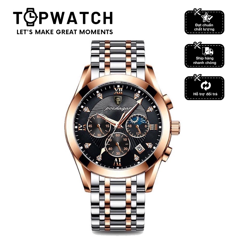 Đồng Hồ Nam Chính Hãng TW8 Dây Da Cao Cấp Chống Nước Full 5 Kim Bấm Giờ Thể Thao TOPWATCH