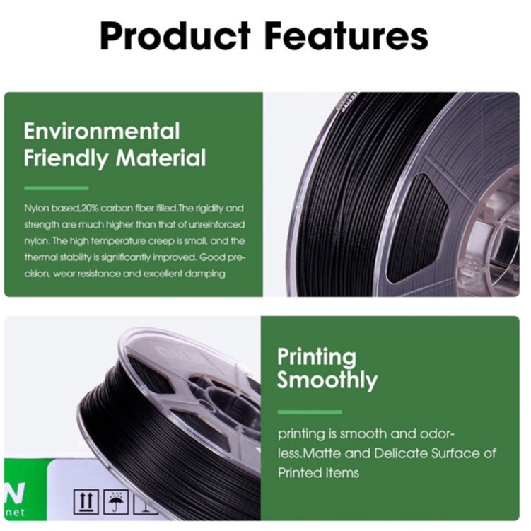 Nhựa in 3d Carbon Fiber ESUN ePA-CF Natural màu Đen 1kg/Cuộn