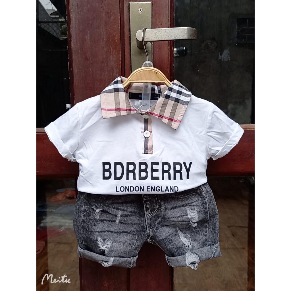 Set áo thun thể thao và quần short jean Quảng Châu cho bé trai