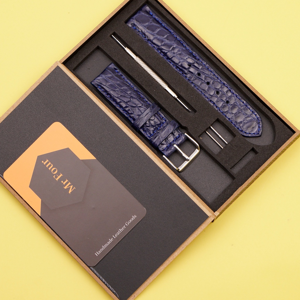 Dây Đồng Hồ Da Cá Sấu Màu Xanh Navy MrFour | Crocodile Leather Watch Bands