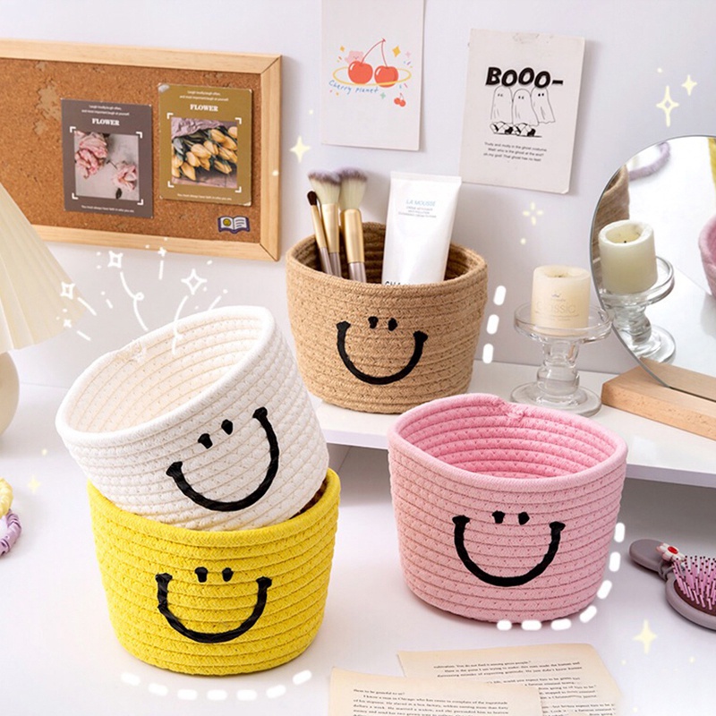 Giỏ đựng đồ trang điểm để bàn hình mặt cười hoạt hình