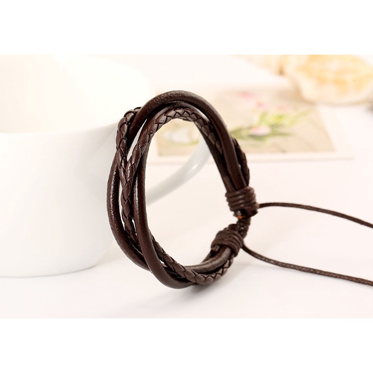 Vòng Đeo Tay Da Vintage Nhiều Sợi Unisex Cá Tính
