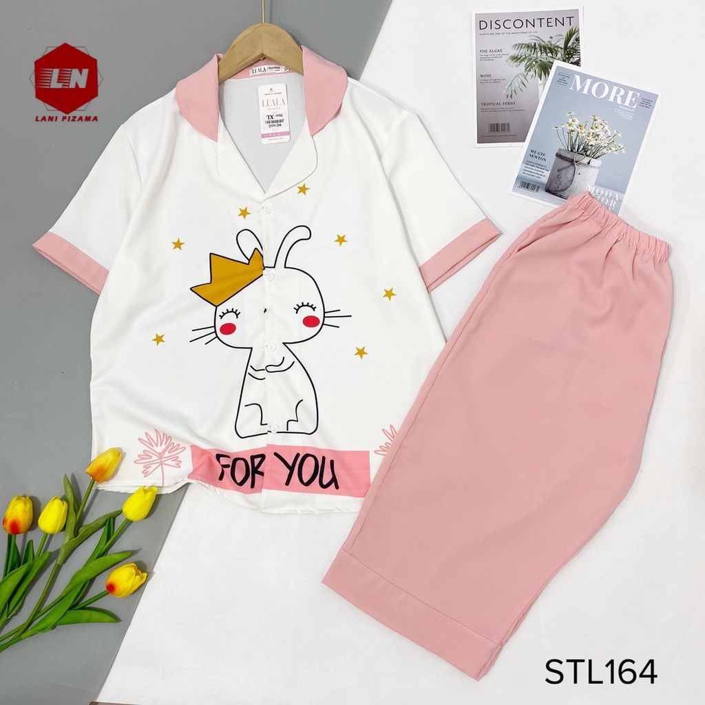 ❤️Bộ Pizama ngố lụa satin, bộ pijama lửng áo cộc họa tiết mặc nhà siêu xinh cho nàng