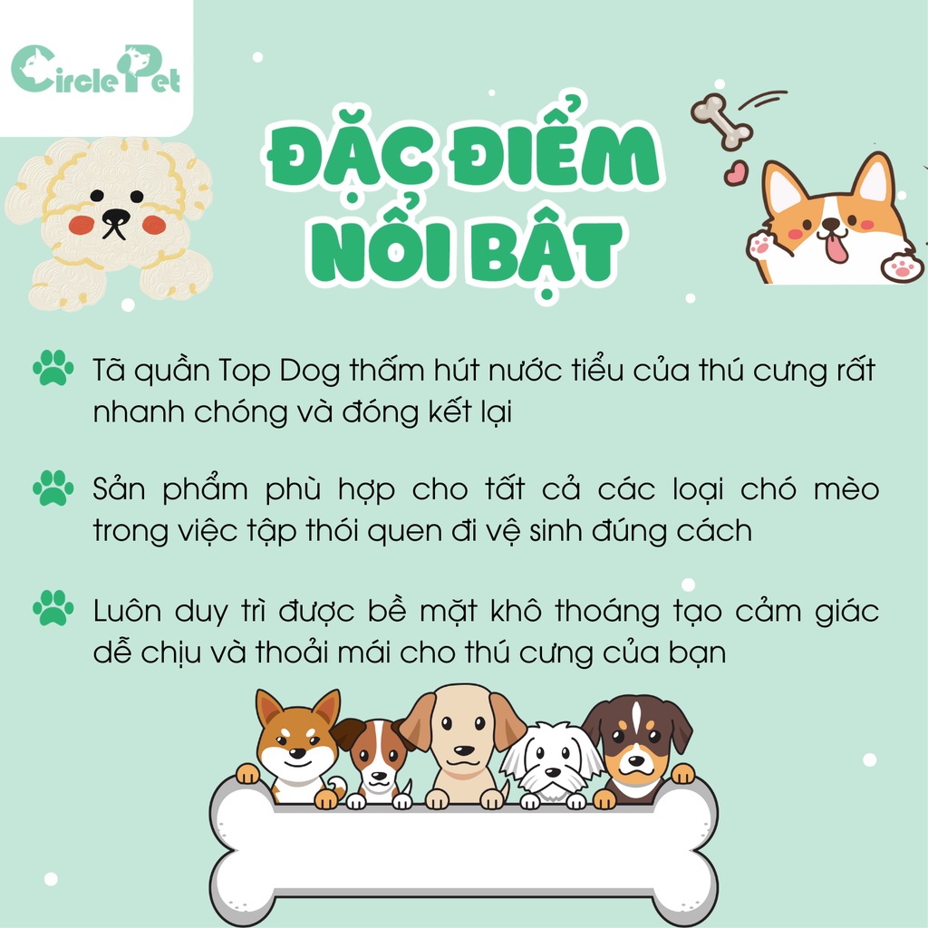 Tã Quần Cho Chó Cái Top Dog Siêu Thấm Hút Khử Mùi Tốt Bịch 10 Miếng Nhiều Size XXS/XS/S/M/L/XL - Circle Pet