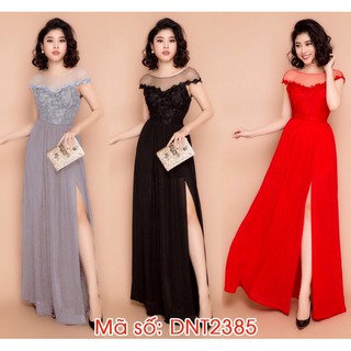 Đầm maxi ren phối lưới xẻ đùi sang trọng