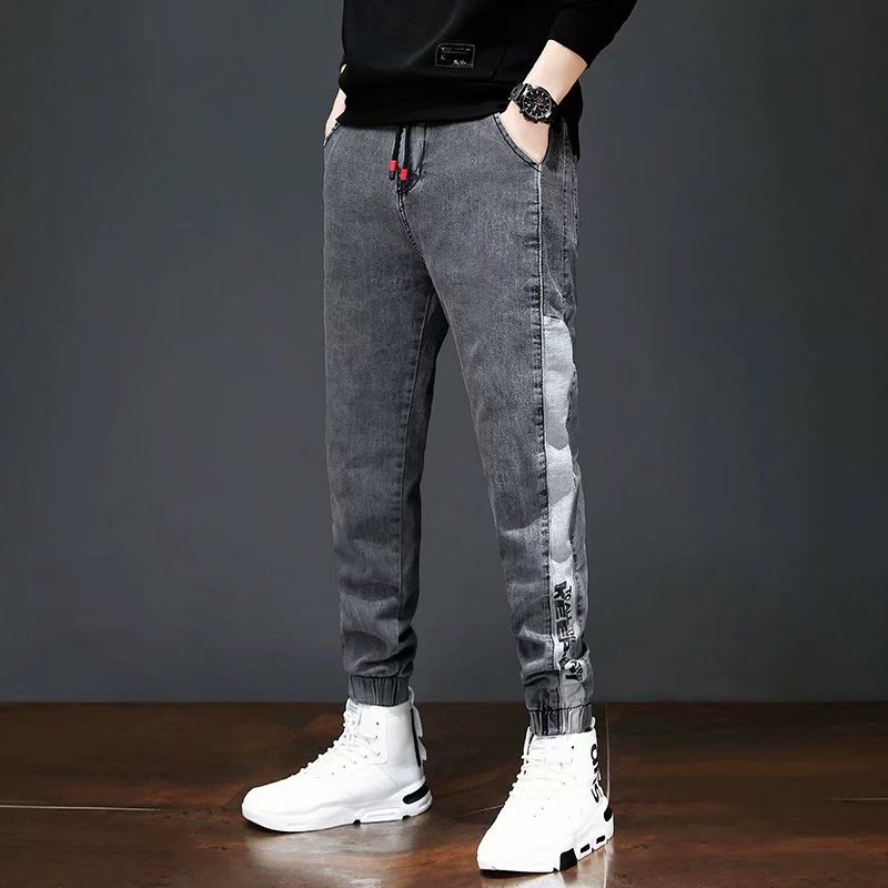 Quần Bò Jogger nam màu xám lông chuột chữ in bó gấu lưng chun 7027x pon.mens