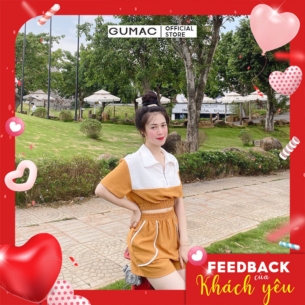 [Mã WABRGUM giảm 10% tối đa 30K đơn 99K] Áo thun croptop nữ tay ngắn phối dây kéo GUMAC màu nâu, đủ size AB319 | BigBuy360 - bigbuy360.vn
