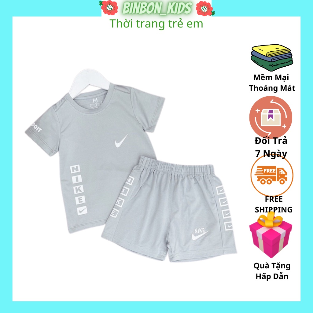 Bộ thể thao bé trai Binbon kids, Bộ cộc tay bé trai chất thun Cotton cực mát cho bé từ 10-29kg QATEA689