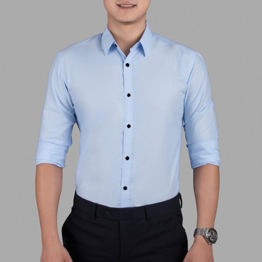 Áo sơ mi công sở đẹp nam dài tay áo kiểu hàn quốc Áo sơ mi nam Xanh da trời Cúc đen LSM0017 | BigBuy360 - bigbuy360.vn
