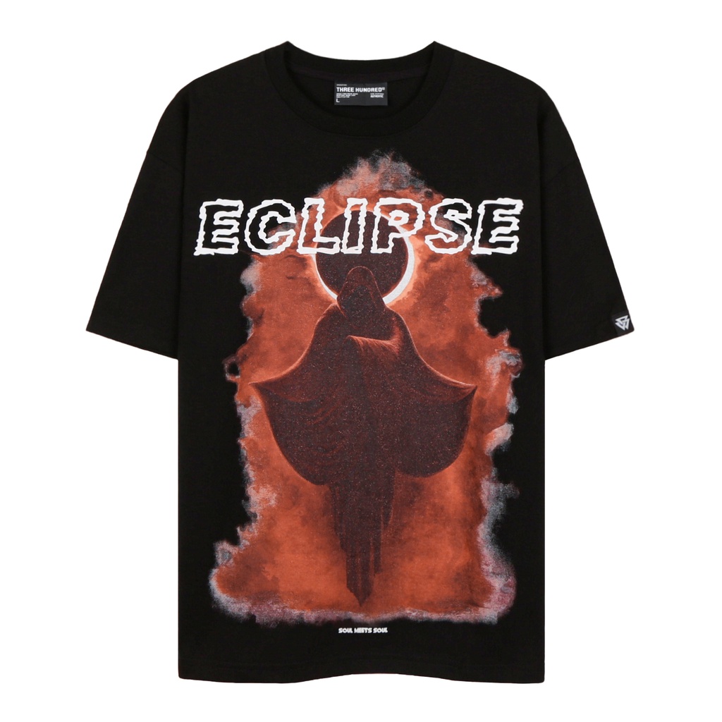 Áo Thun Đen Chữ Eclipse Họa Tiết In Hình Lửa Màu Cam Chất Liệu 100% Cotton Form Rộng Thoải Mái Unisex Nam Nữ