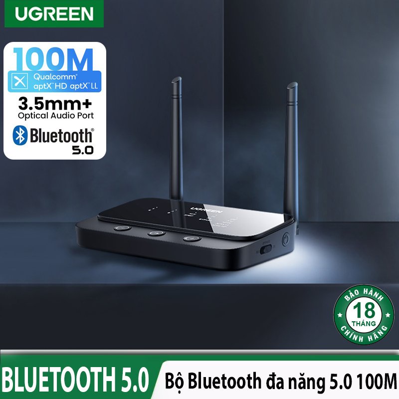 Bộ thu phát Bluetooth 5.0 đa năng UGREEN 20140 Chính Hãng CM433 Cao Cấp (giao tiếp cỗng optical+Aux+Type C )