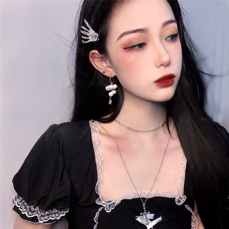 Kẹp Tóc Kim Loại Đính Đá 22275 Phong Cách Punk Cá Tính