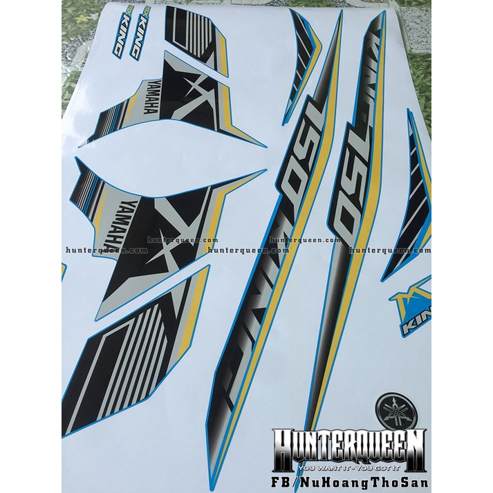 Tem rời dán xe Exciter 150 màu xanh, phối màu bạc đen vàng. Decal cao cấp không bay màu