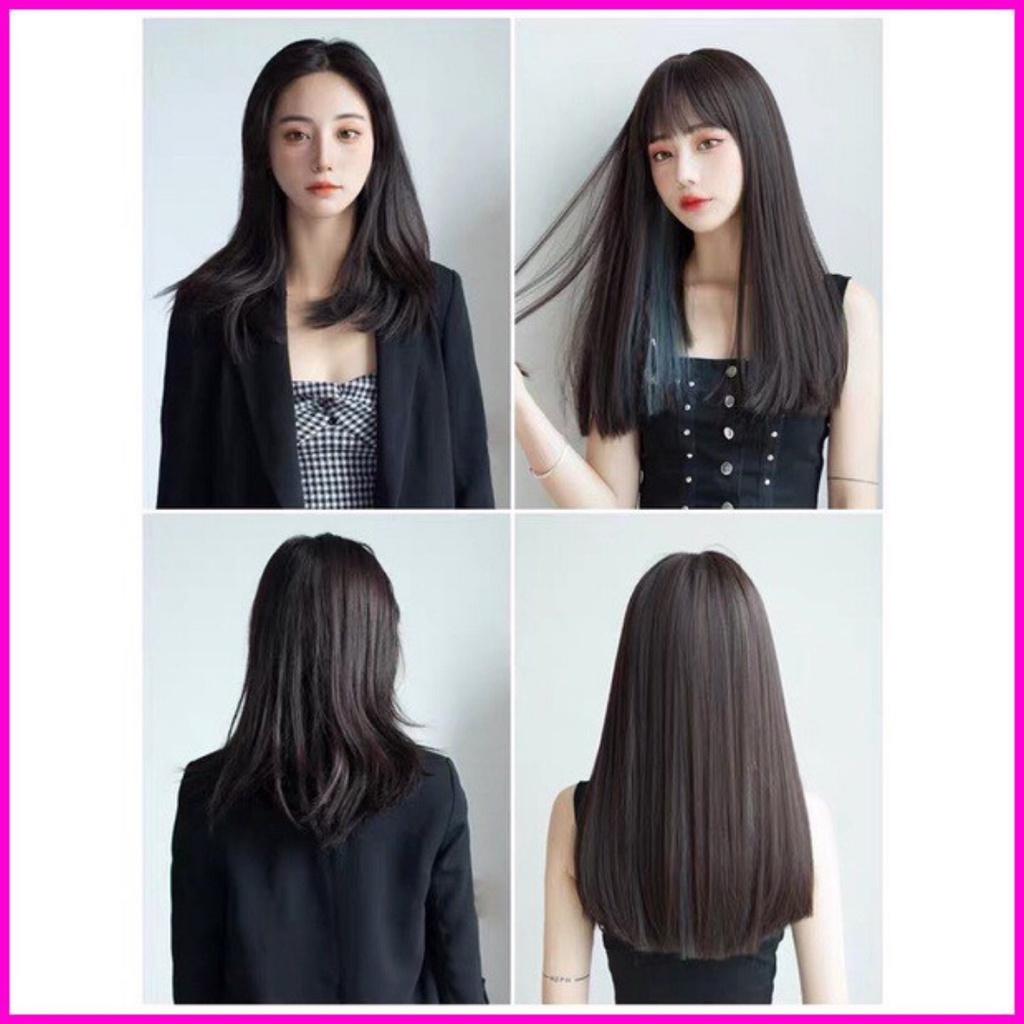 Tóc giả nữ nguyên đầu cao cấp thẳng light xanh xu hướng 2021