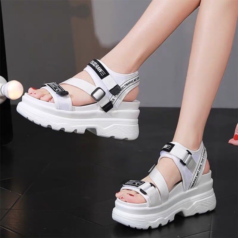 Sandal Nữ Độn Đế Quai Chéo Ulzang FS, Sandal Học Sinh 2 Màu