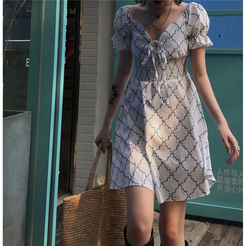 Xiaozhainv Đầm Tay Ngắn Cổ Chữ V Xinh Xắn Dành Cho Nữ | BigBuy360 - bigbuy360.vn