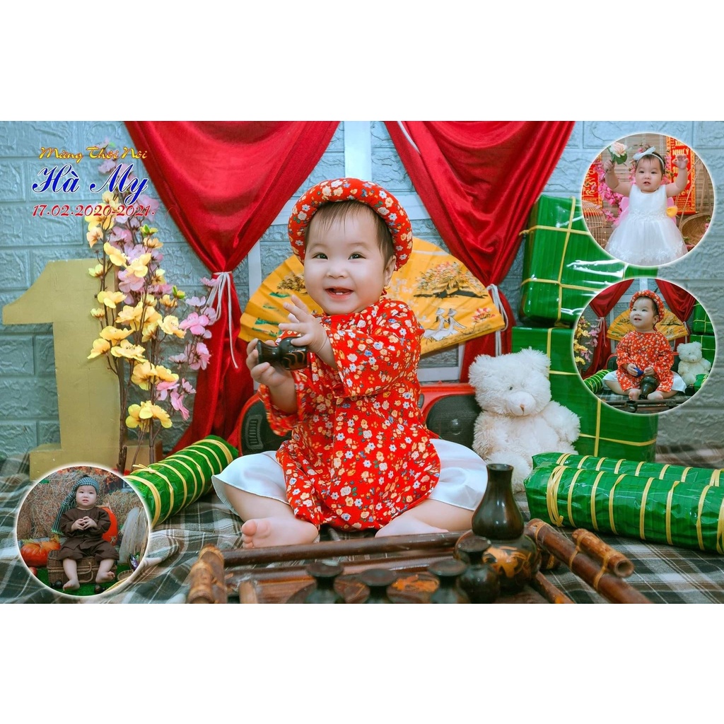 Set áo dài cách tân cho bé gái 3- 26kg, chất vải lụa mềm mát, tặng kèm mấn