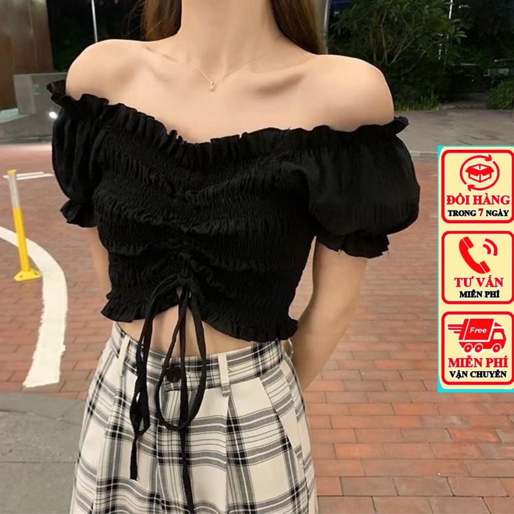 Áo Trễ Vai Croptop Tay Ngắn Bèo Có Dây Dút Ngực Dễ Thương A2751