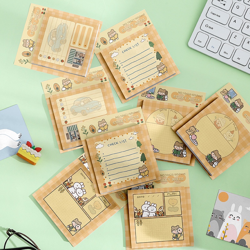 Bộ 60 Tờ Giấy Dán Ghi Chú Họa Tiết Hoạt Hình Kiểu Hàn Quốc Sáng Tạo
