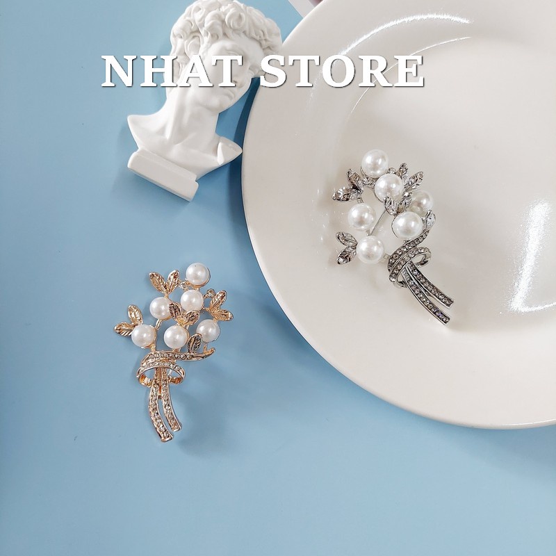 Trâm cài áo, ghim cài trang trí Nhat Store hình bó hoa đính ngọc nhân tạo