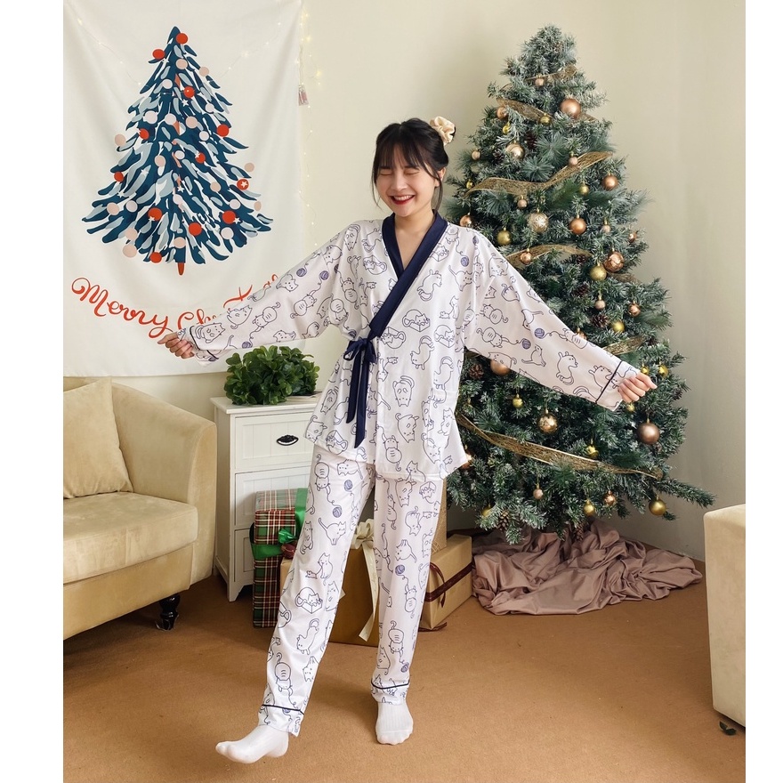 [ Nhiều mẫu] Bộ đồ dài tay thiết kế - Pijama kimono ngủ chất liệu cotton, thiết kế đồ ngủ kiểu Nhật bản - Poohouse