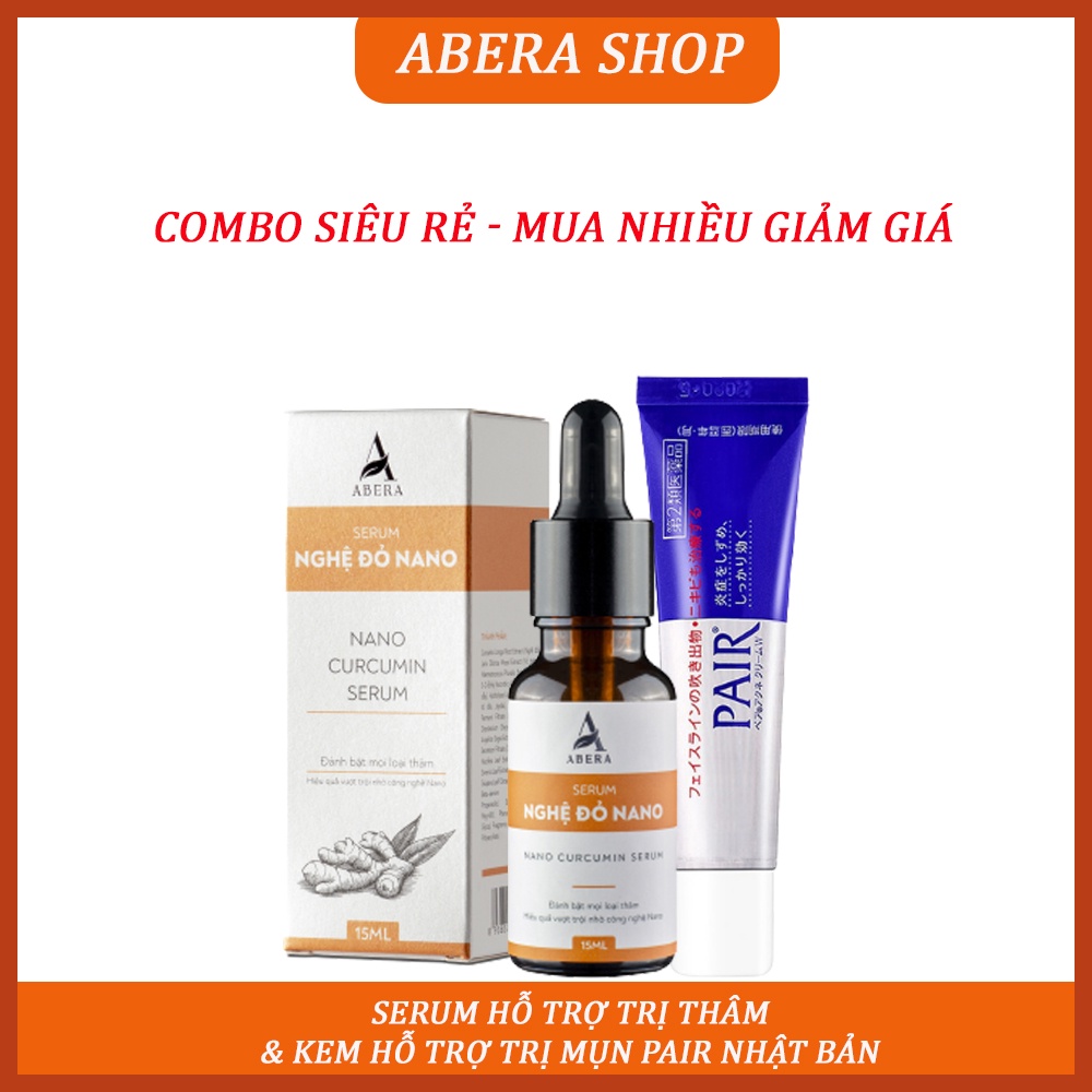 Kem hỗ trợ trị mụn Pair Nhật Bản, Serum giảm thâm mụn nghệ đỏ Nano ABERA, Combo mụn thâm nhanh chóng 15ml