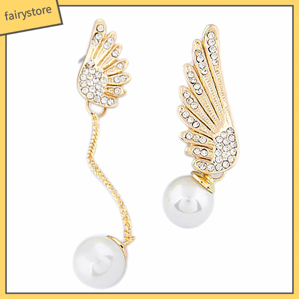 Bông Tai Hình Đôi Cánh Đính Đá Và Ngọc Trai Nhân Tạo Thời Trang