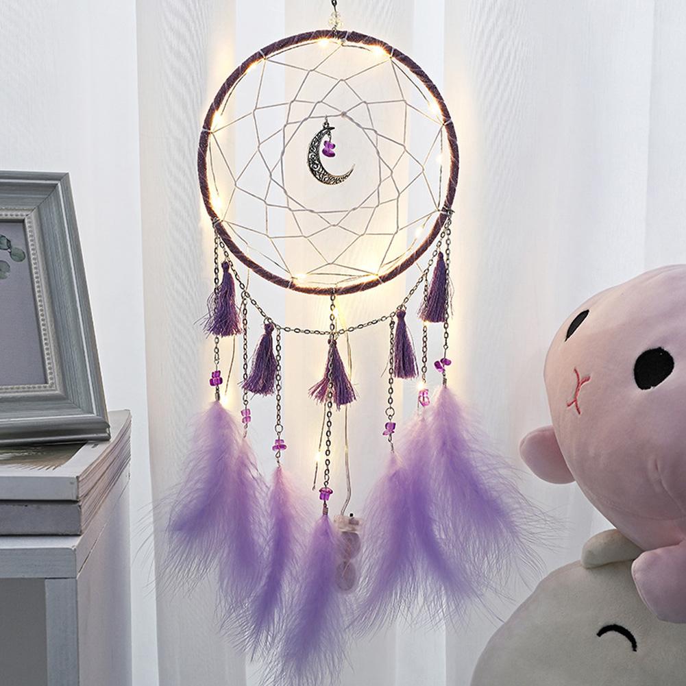 Moon Tua Handmade Dream Catcher Quà tặng với đèn LED Dreamcatcher Mặt dây chuyền Sáng tạo Chuông gió Rỗng Treo tường